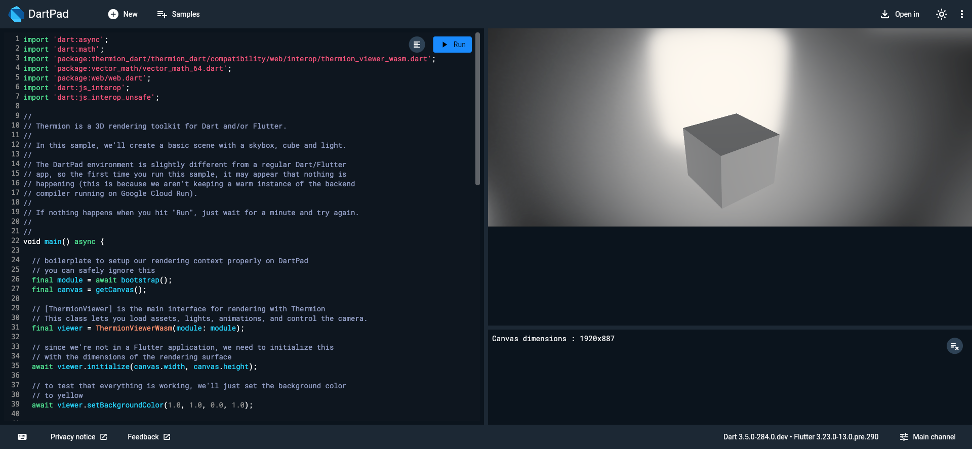 Screenshot of Thermion DartPad